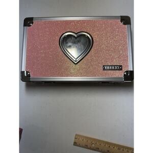 Vaultz Hot Pink Glitter Silver Heart Pencil Box Supply Case***No Key*** 0144